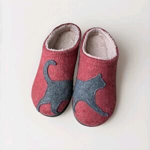 L.L.Bean Daybreak Scuffs Cat Wool Felt Slippers Women’s 7 Red Gray Clogs Slipon